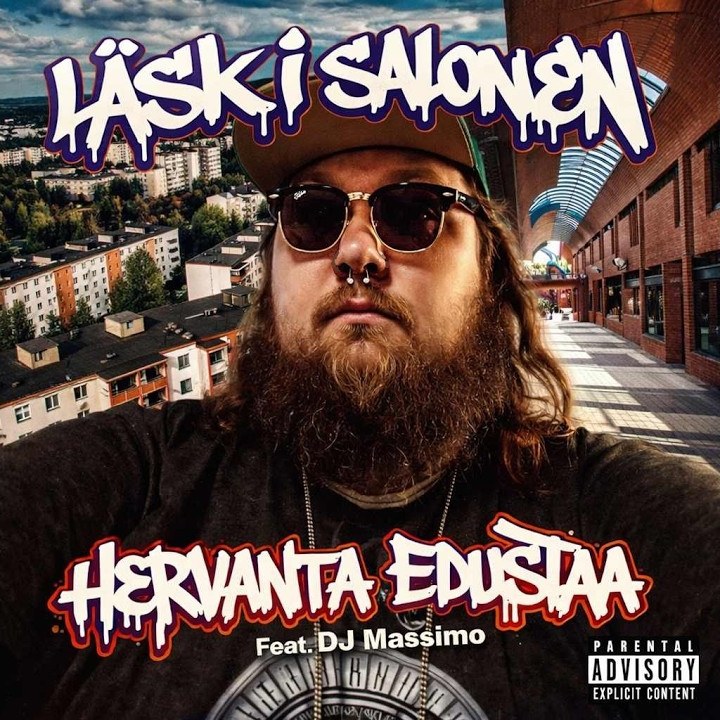 Läski Salonen aurinkolaseissa Hervannassa, Hervanta Edustaa -singlen kansikuva
